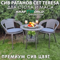 Градински Ратанов Комплект от Маса + 2 Стола