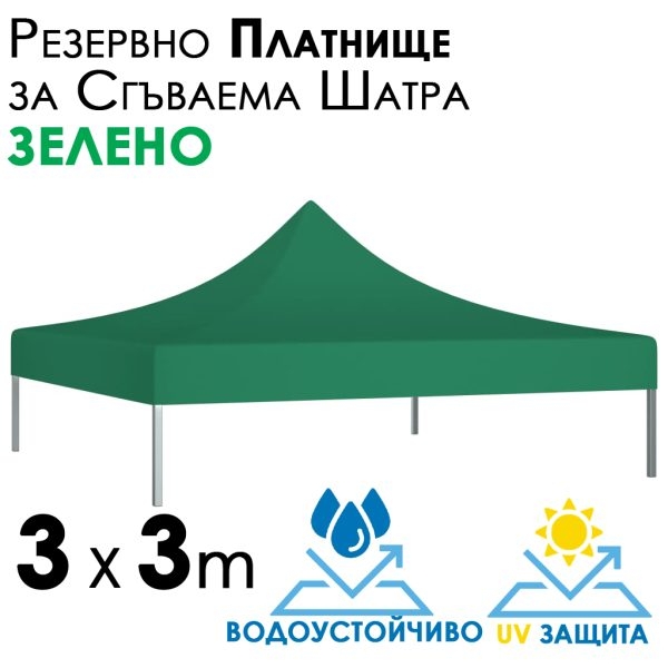 Водоустойчиво и UV Защитено Платнище за Шатра 3×3 – Зелено