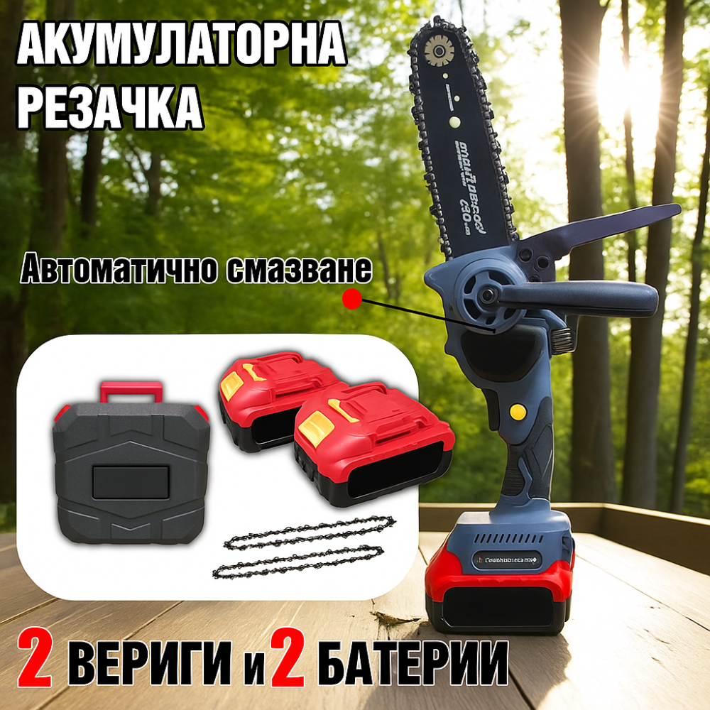 Акумулаторна Резачка 8″ с 2 Батерии и 2 Вериги