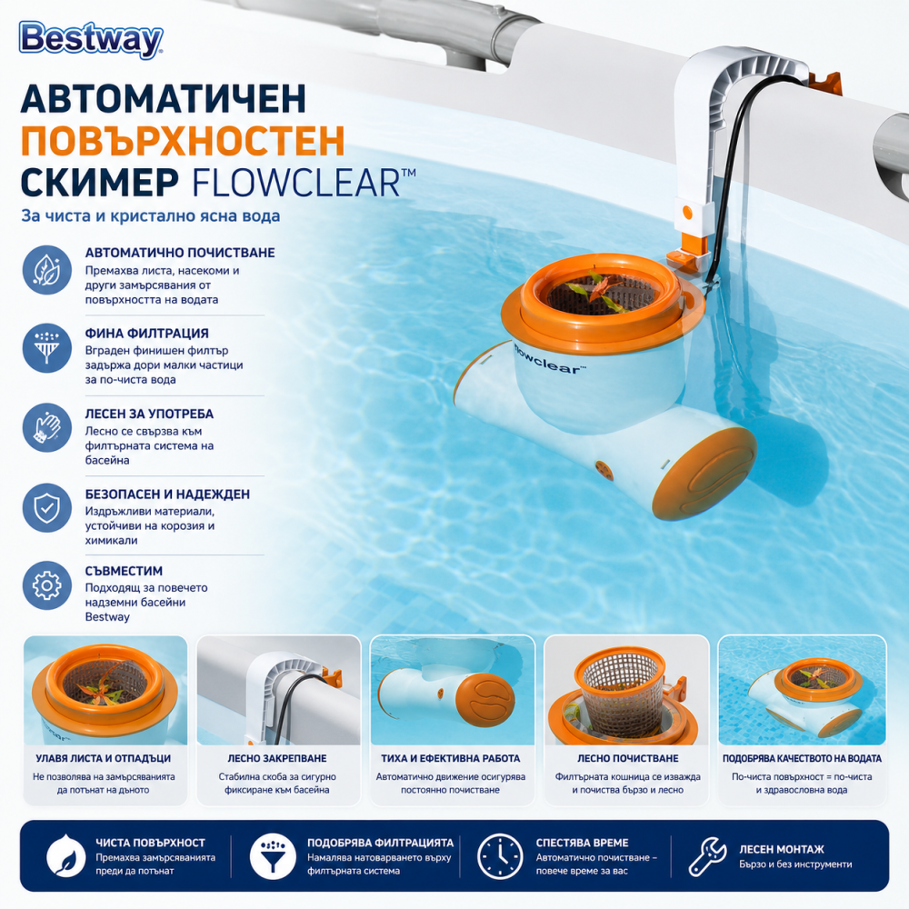 Филтърна Помпа тип Скимер за Басейни Bestway 58462 Flowclear 220V, 2574 л/ч