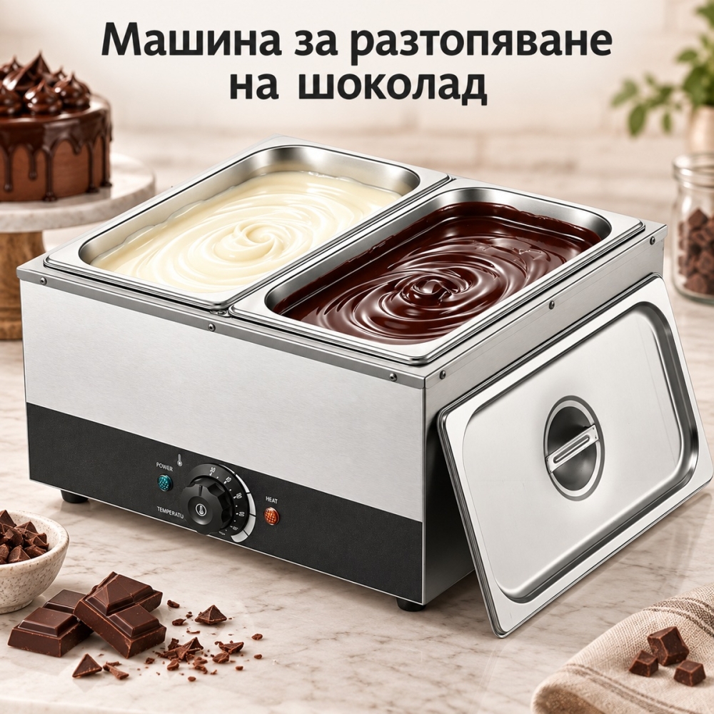 Машина за шоколад с два съда – 1200W, водна баня, 30–85°C