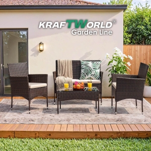Луксозен Сет Градински Ратанови Мебели – 2 Кресла, Диван и Маса KRAFT WORLD GARDEN