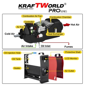 Суха Дизелова Печка с Дистанционно KRAFT WORLD PRO 8kW 12V с 4 Изхода