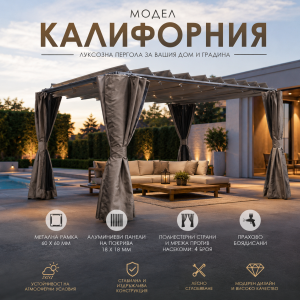 Луксозна Пергола с Полиестерно Платнище, Страници и Комарници Калифорния 3х4х2.25м