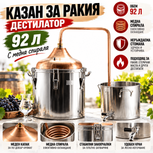 Казан за Ракия – Дестилатор 92л. с Медна Спирала