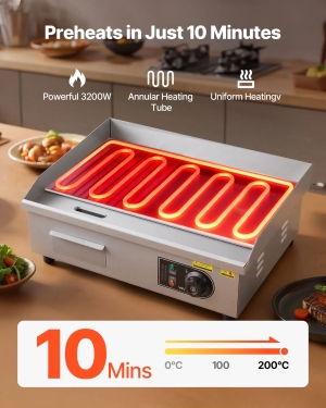 Професионална Електрическа Скара 3200W с Гладка и Оребрена Плоча