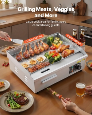 Професионална Електрическа Скара 3200W с Гладка и Оребрена Плоча