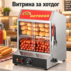 Витрина за хотдог 27л – 1200W, две нива и парно подгряване